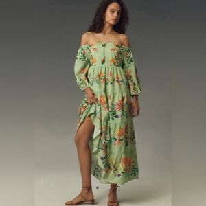 🔥SALE -Farm Rio x Anthropologie Off-The-Shoulder Tiered Floral Midi Dress (XXS)